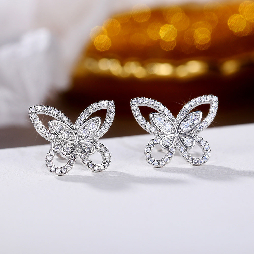 Korean Style Temperamental Fairy Butterfly Studs Micro Rhinestone Zircon Stud Earrings