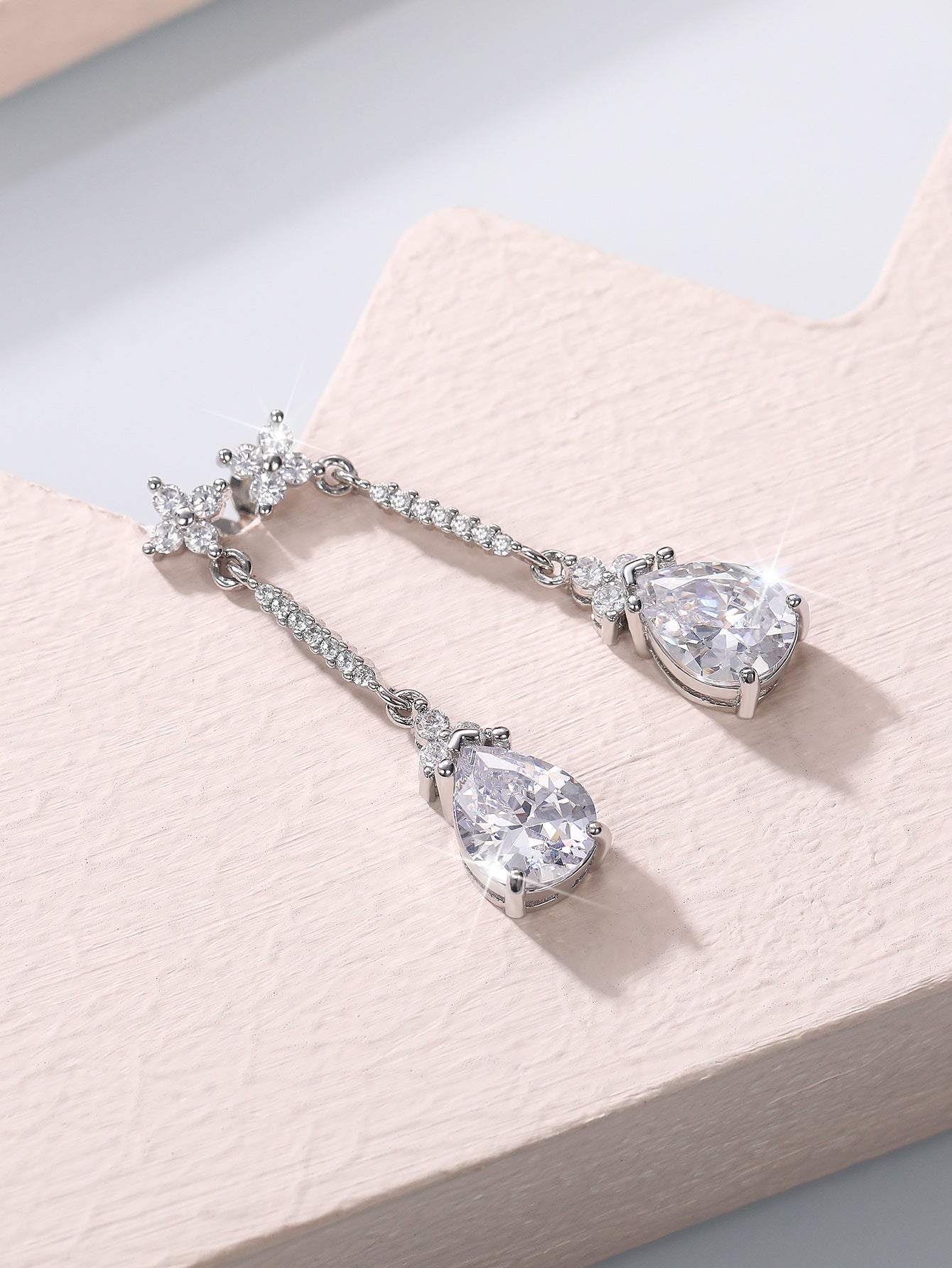 AAA White Zircon Pear Shaped Water Drop Earrings