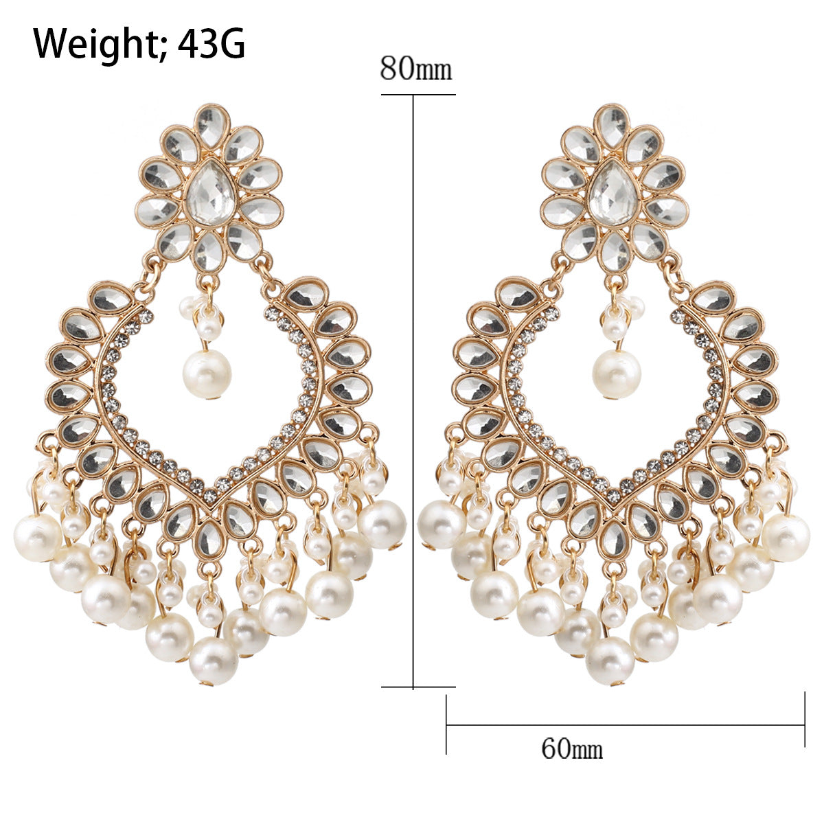 Indian Earrings Traditional Round Pearl Crystal Beaded Earrings Chandali for Wowen-Brown - enjoyinshopping