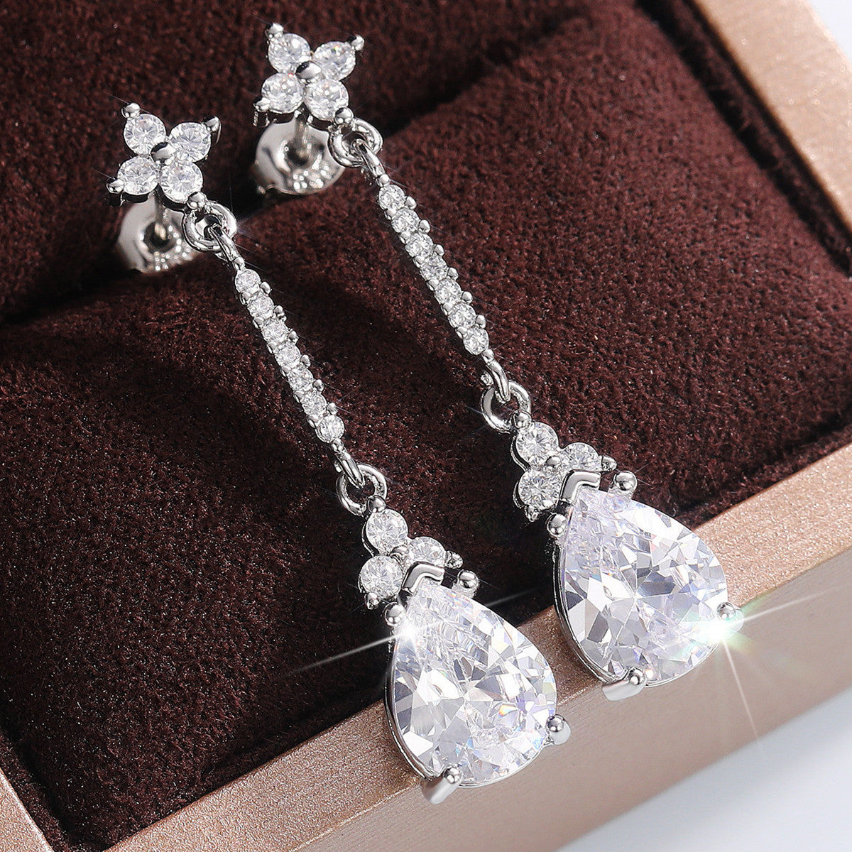 AAA White Zircon Pear Shaped Water Drop Earrings