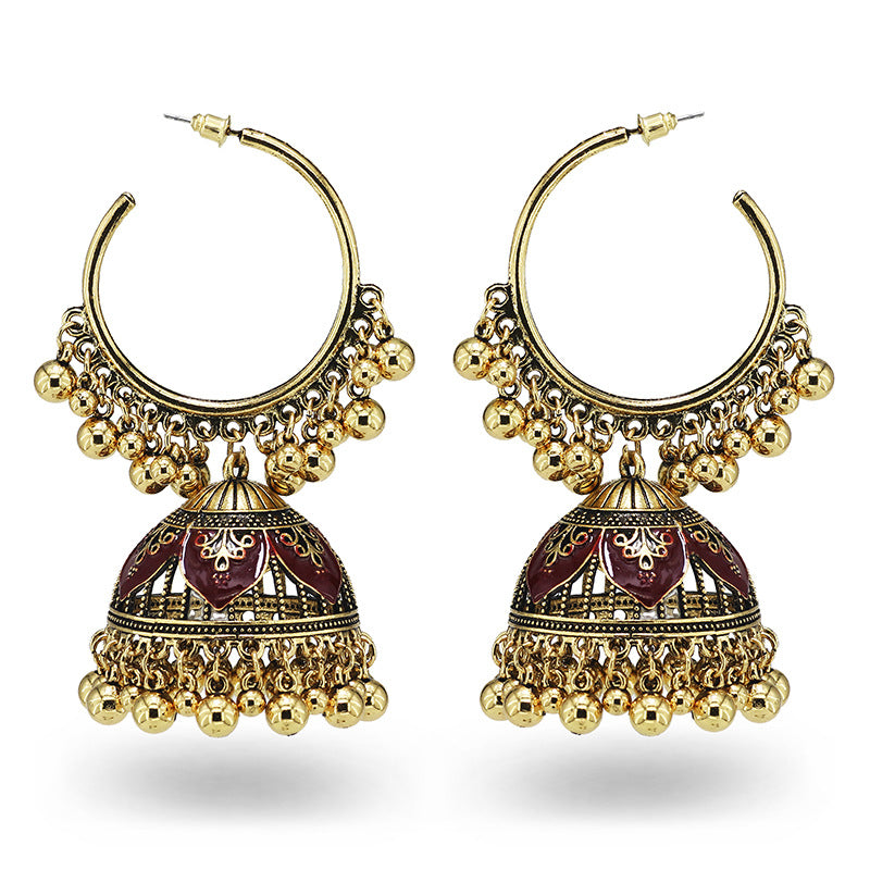 Indian Earrings Traditional Hoop Beaded Earrings Jhumka Jhumki Jumka for Wowen-Gold/Silver - enjoyinshopping