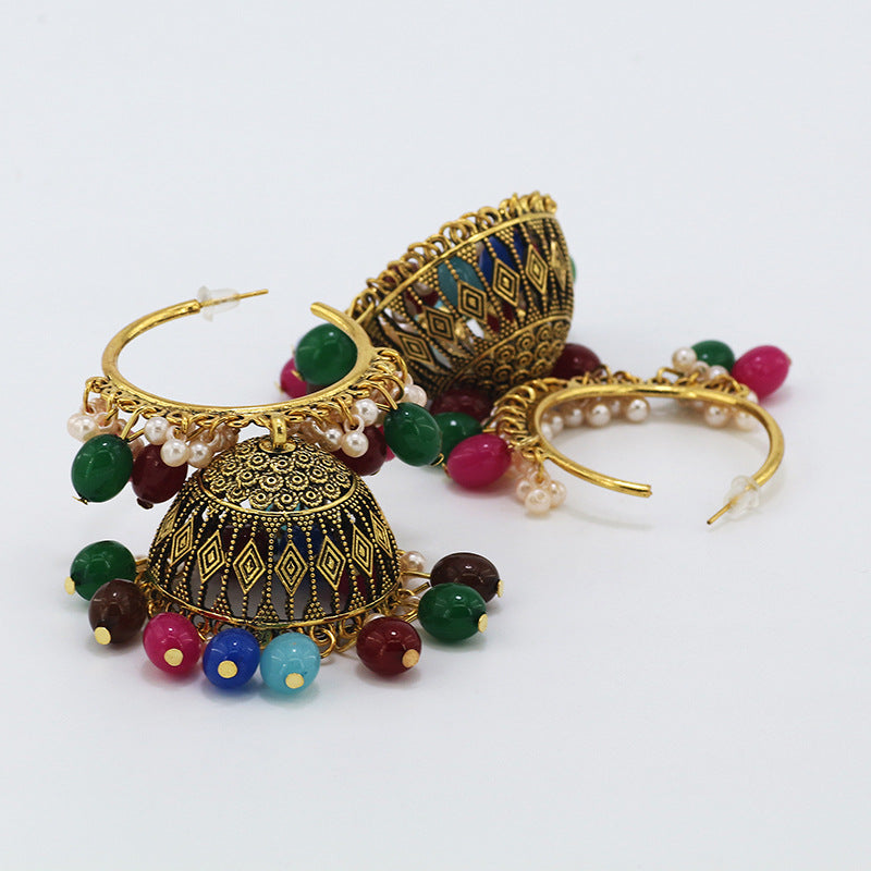 Indian Earrings Traditional Hoop Multicolor Beaded Earrings Jhumka Jhumki Jumka for Wowen-Gold - enjoyinshopping