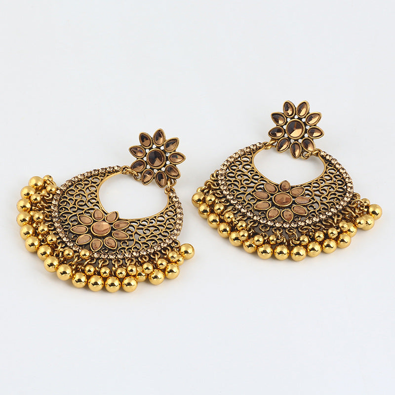 Indian Earrings Flower Round Beaded Earrings for Wowen-Gold/Silver