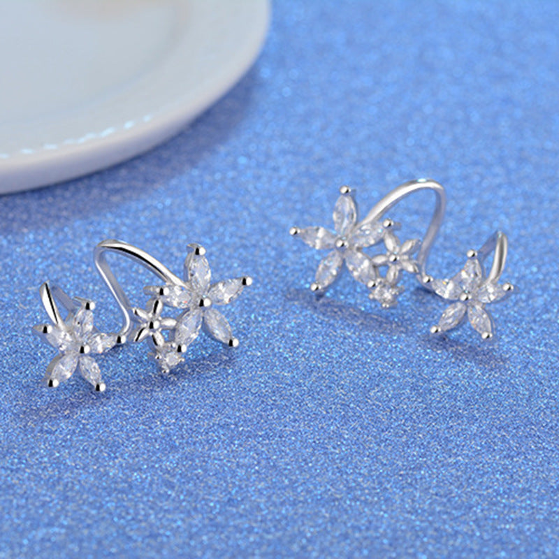 Flower Ear Clip Fashion All-Match Zircon Studs Earrings