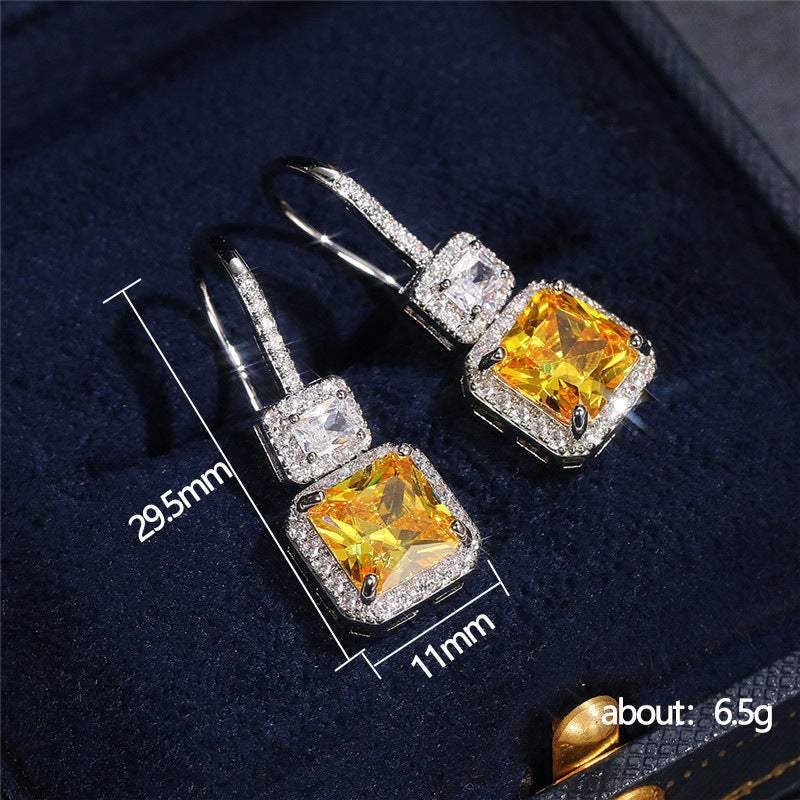 Popular Earrings for Bride Yellow Diamond Zircon Hook Earrings-Yellow