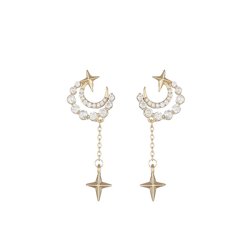 Trendy Moon Star Women's Earrings Inlaid Zirconium Dangle Earrings