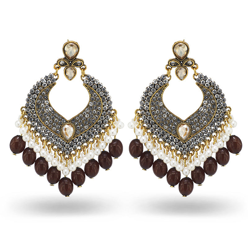 Indian Earrings Traditional Round Beaded Earrings Chandali for Wowen-Brown