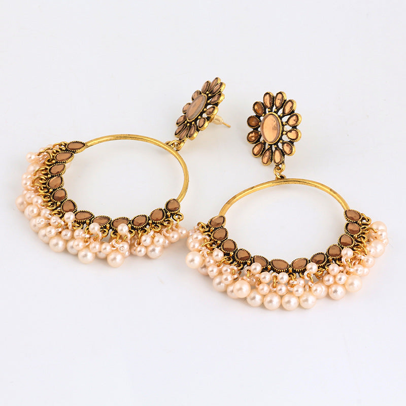 Indian Earrings Traditional Round Beaded Earrings Chandali for Wowen-Gold/Silver - enjoyinshopping