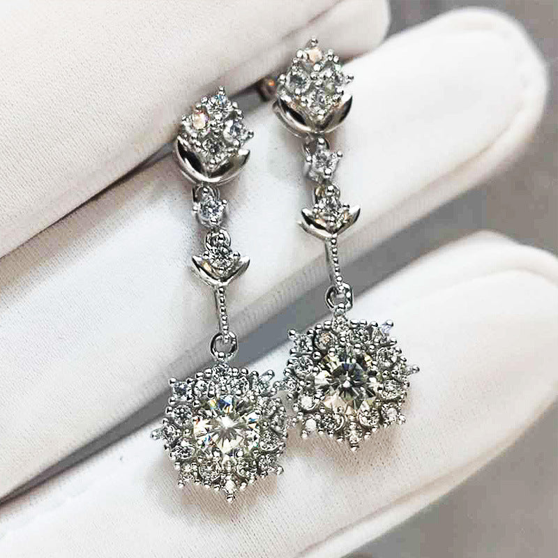 European and American Fashion Earrings Long Flowers Tassel Round Rhinestone Style Earrings