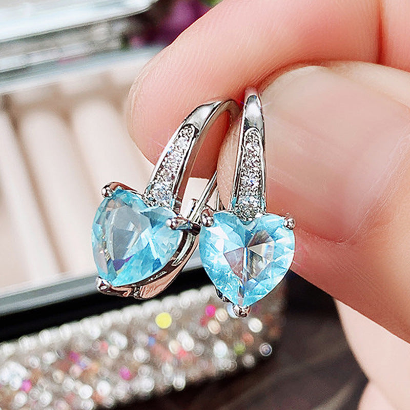 Hot Sale Fashion Sea Blue Heart-Shaped Zircon For Women