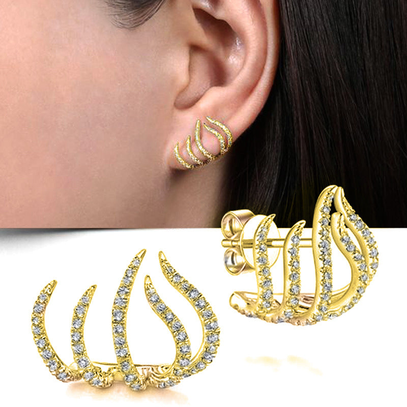 European and American Popular Exaggerated Special-Shaped Five-Claw Ear Clip Earrings