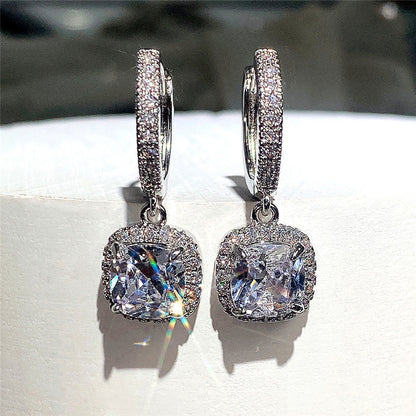 Fashion Bright Square Diamond Zircon Small Hoop Women's Earrings