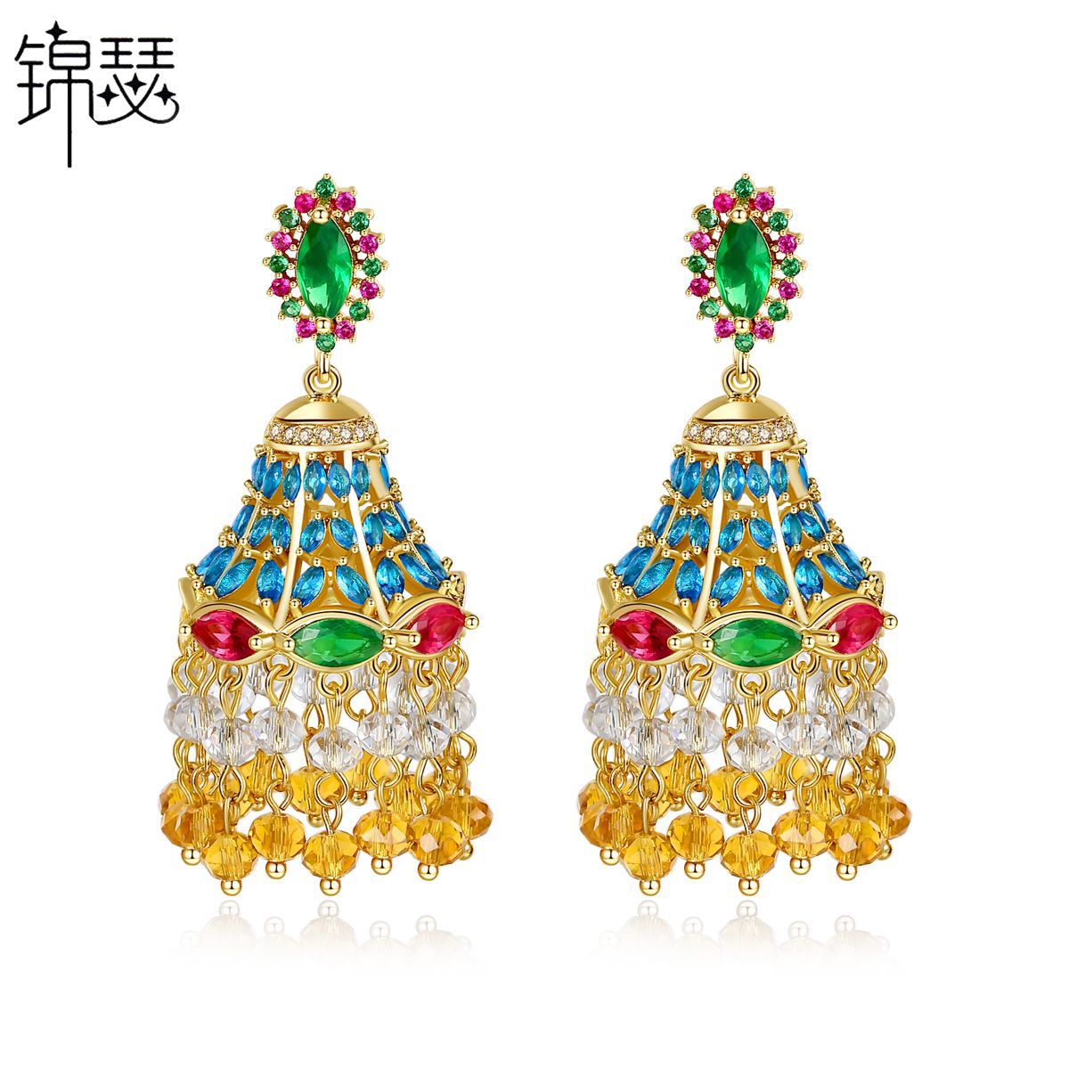 High-Quality Indian Style Earrings Bollywood Inlaid Zircon Luxury Jhumka Jhumki Jumka Earrings-Gold - enjoyinshopping