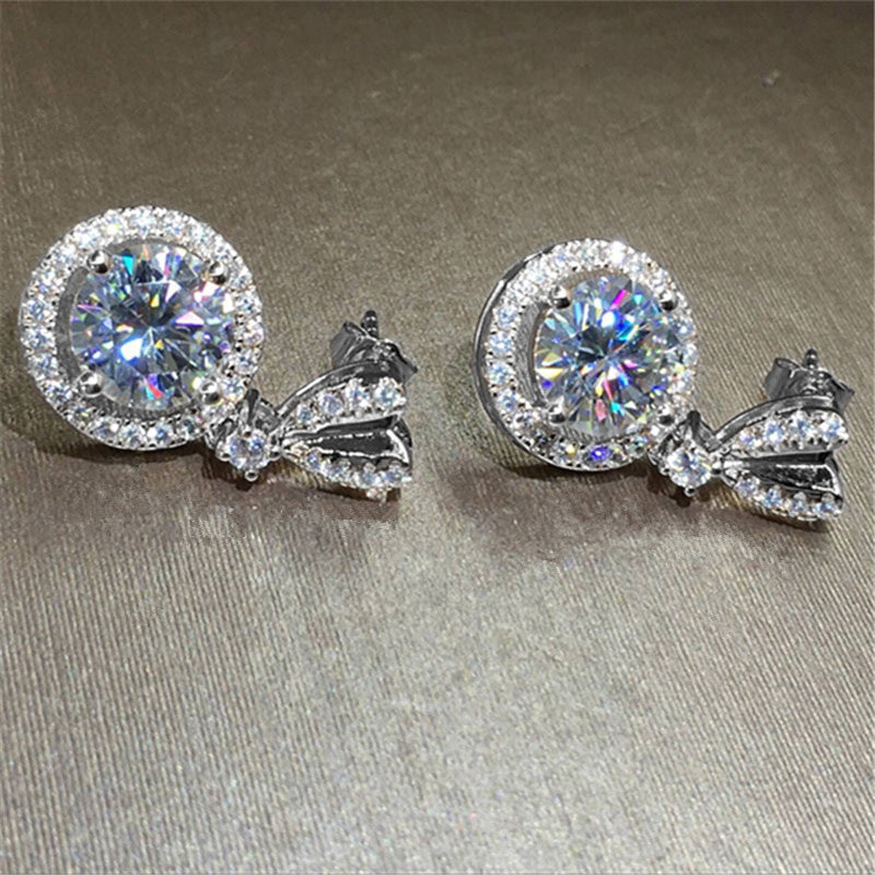 Wedding Bridal Ornament Exquisite Zircon Heart-Shaped Drop Stud Earrings