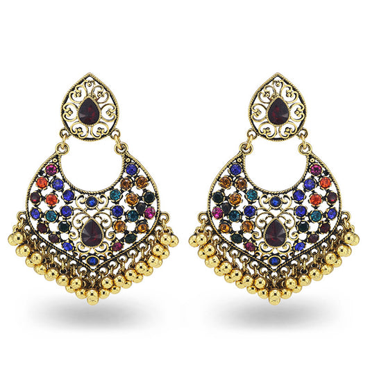 Indian Earrings Traditional Round Beaded Earrings Chandali for Wowen-Gold/Silver