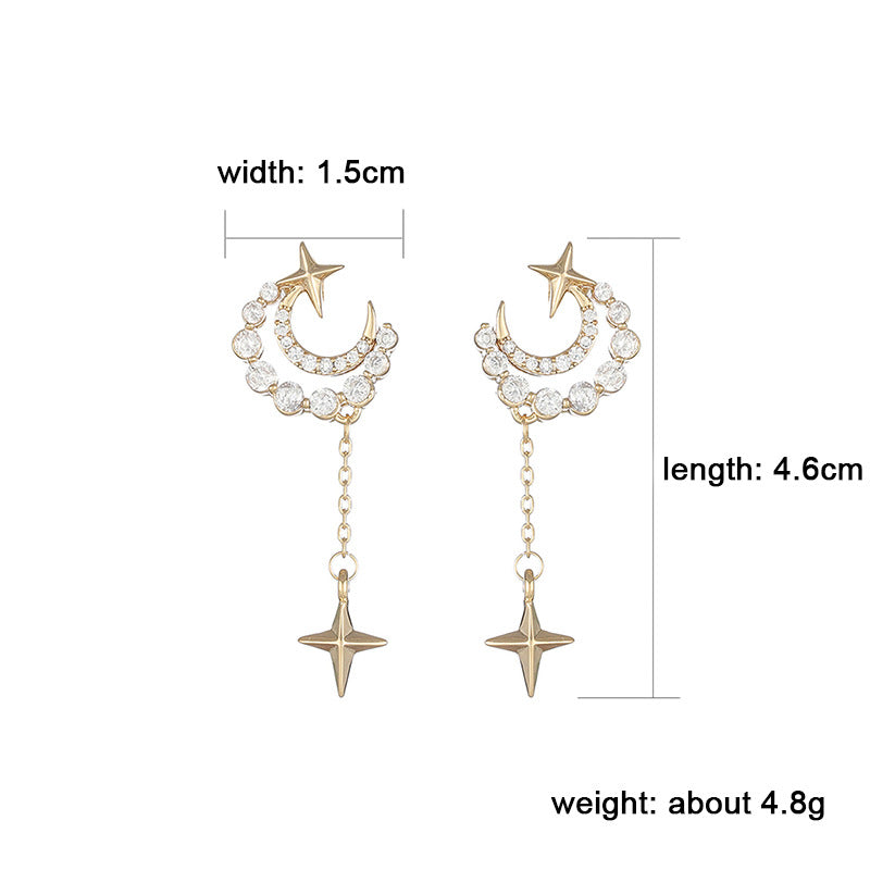 Trendy Moon Star Women's Earrings Inlaid Zirconium Dangle Earrings