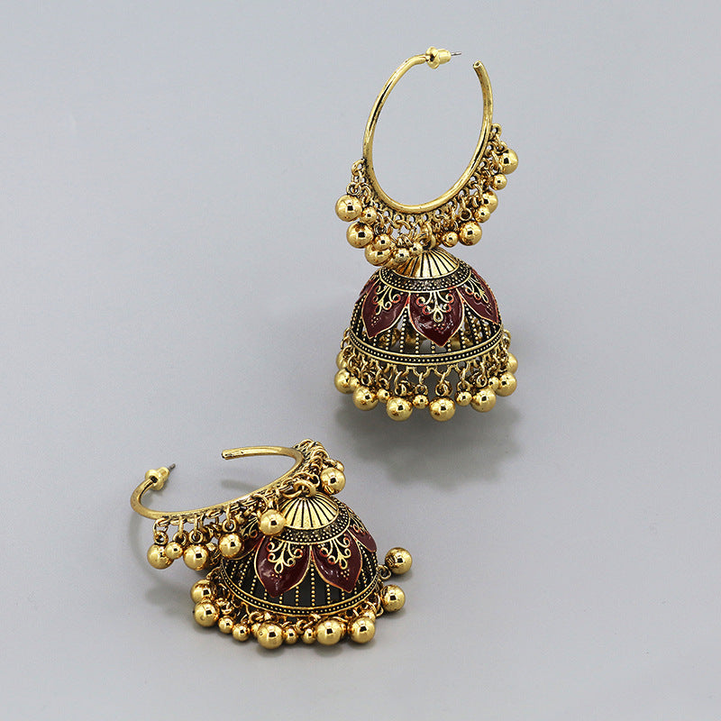 Indian Earrings Traditional Hoop Beaded Earrings Jhumka Jhumki Jumka for Wowen-Gold/Silver - enjoyinshopping