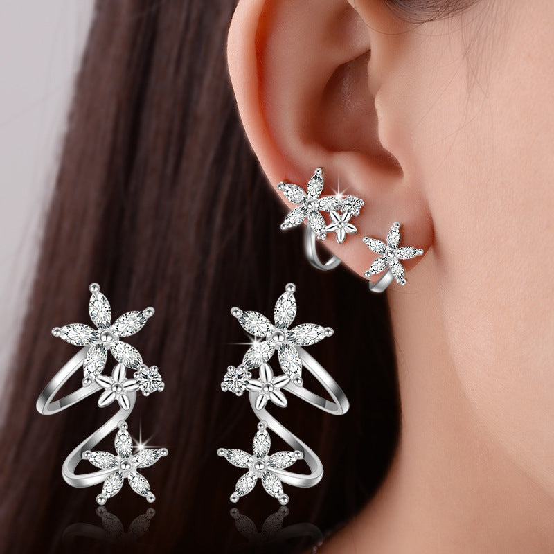 Flower Ear Clip Fashion All-Match Zircon Studs Earrings