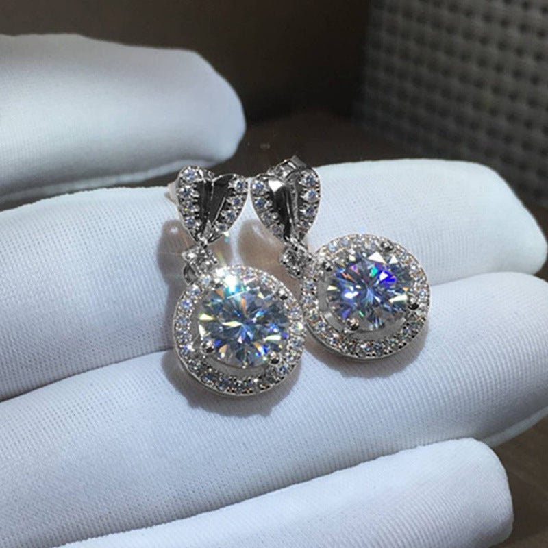 Wedding Bridal Ornament Exquisite Zircon Heart-Shaped Drop Stud Earrings