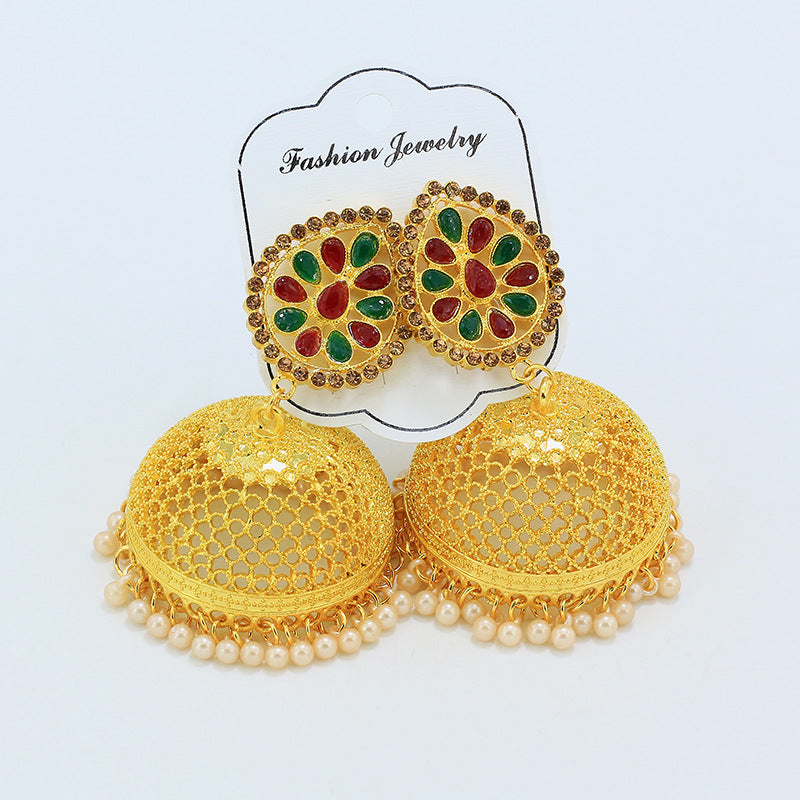 Indian Earrings Traditional Golden Earrings Jhumka Jhumki Jumka for Wowen-Gold Color - enjoyinshopping