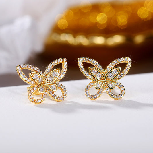 Korean Style Temperamental Fairy Butterfly Studs Micro Rhinestone Zircon Stud Earrings